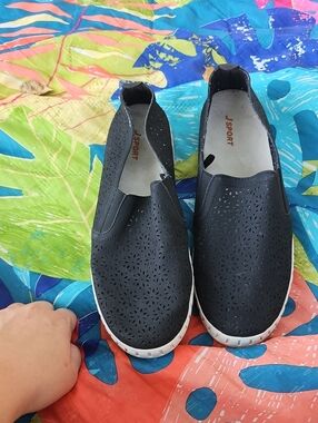 J Sport Women's Black Slip-On Laser-Cut Casual Flats